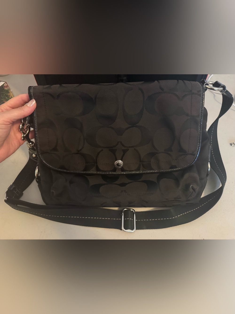 Inspired Signature Canvas Black Crossbody Purse (Bag) - Pink inside